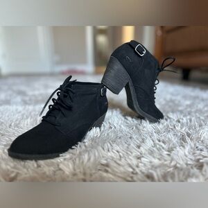 Black Suede Ankle Boots with Lace-Up Design